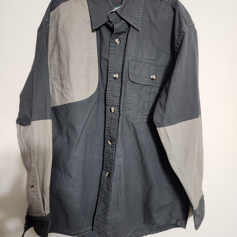 Cabelas Shirt Youth Boys Medium Gray Button  Shooter Shoulder Canvas